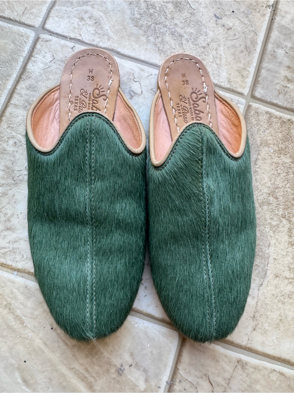 Sabah Green Haircalf Slip-On Mules